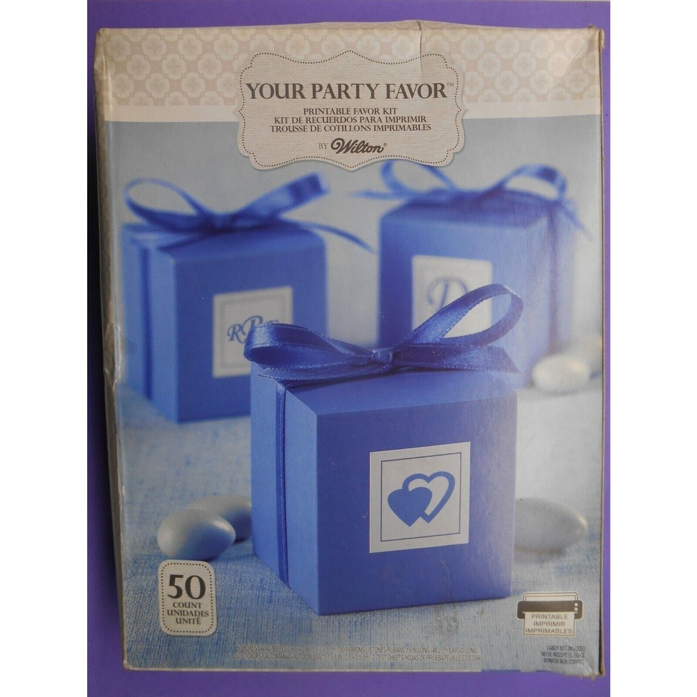 Wilton 1006-1207 Blue Square Party Wedding Shower Birthday Favor Box Kit 50 Coun